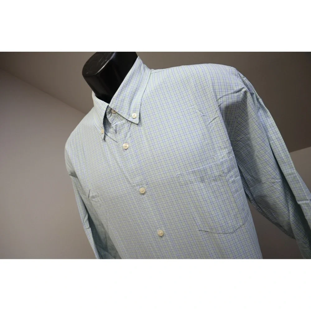 J. Crew Button Up Dress Shirt Mens XL Blue Green Plaid Tailored Fit EUC